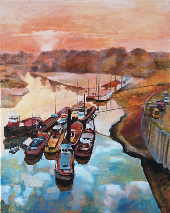 Lage waterstand aan de Rijn, 80x100cm, € 800,-