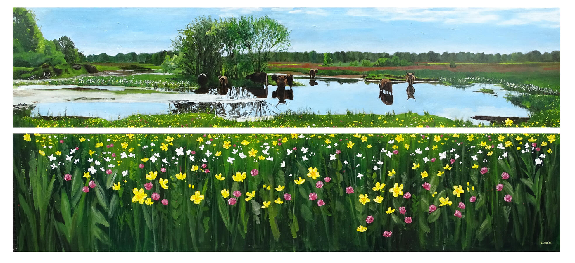 Vechtdalhooglanders, olieverf op doek, 2 x 30 x 80 cm, in opdracht