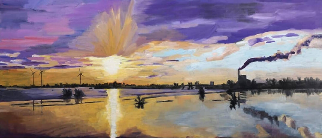 Winterse zonsopkomst, 160x70cm, olieverf op doek, € 1150,-