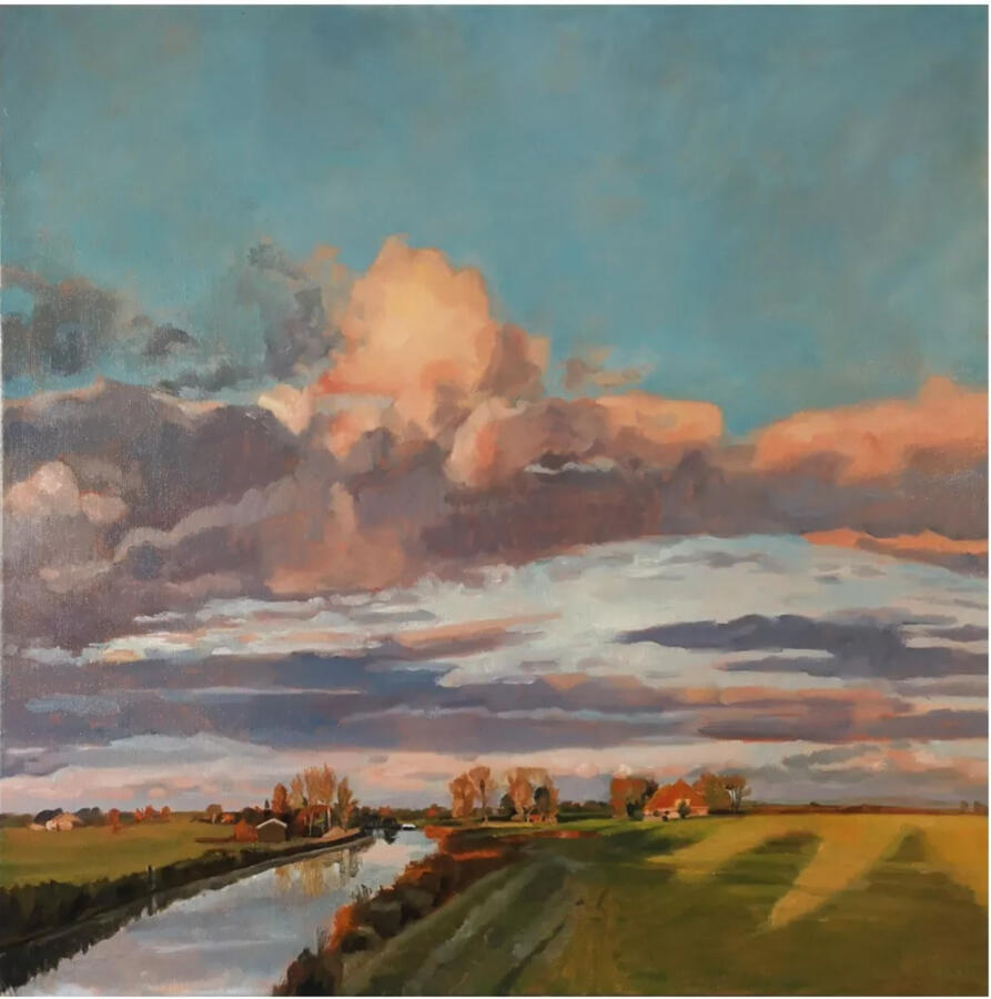 Dakzicht, 60x60cm, olieverf, werk in opdracht