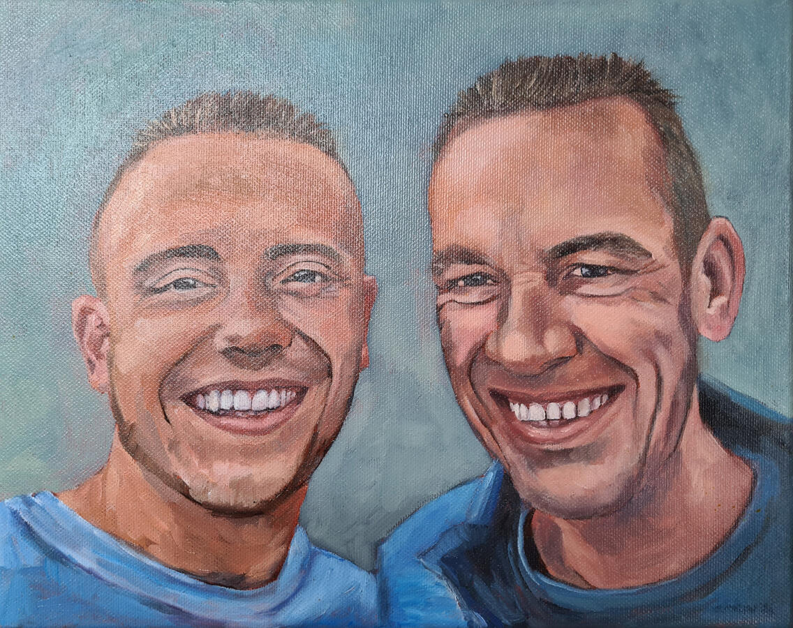 Rik &amp; Victor, olieverf op doek, 24 x 30 cm, in opdracht