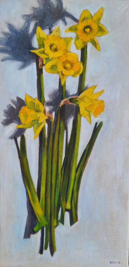 Narcissen, 30 x 60 cm, olieverf op doek, €300,-