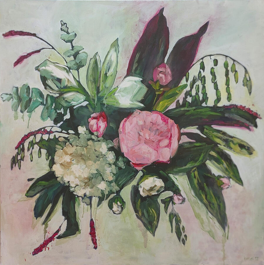 Bloemenpracht 1, olieverf op doek, 100 x 100 cm, €950,-